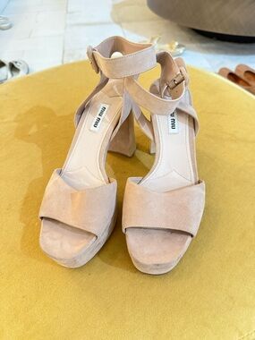 Miu Miu Blush Suede Platform Sandals